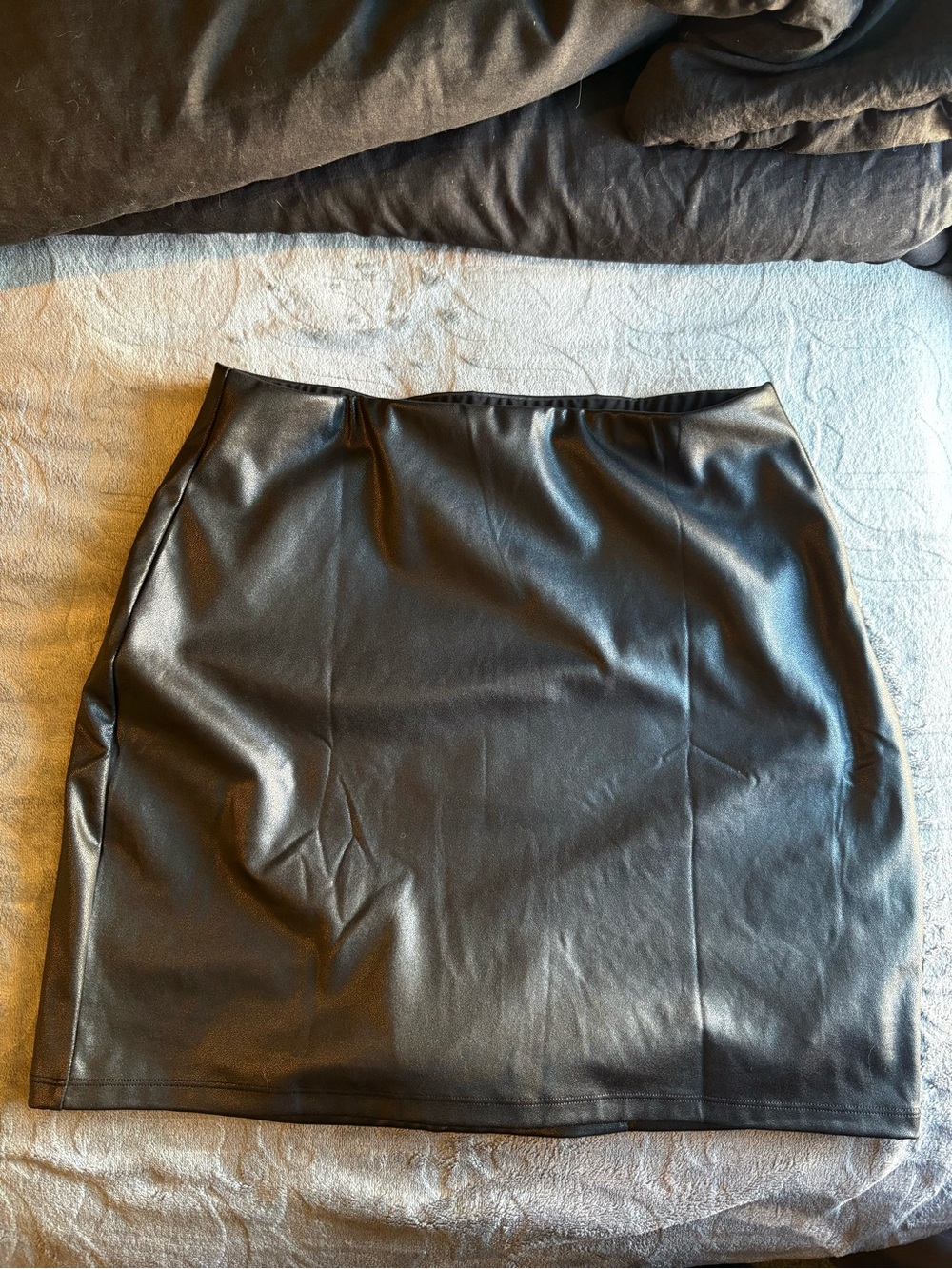 Black Faux Leather Midi Skirt - Women's Sleek Pencil Style